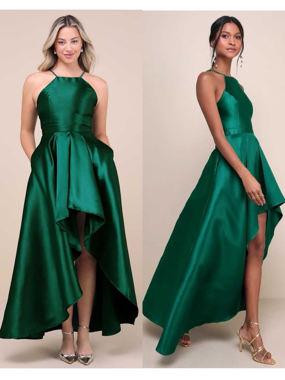 NWT LULUS Emerald Taffeta Halter Square Neck Princesscore Formal Ball Gown XL